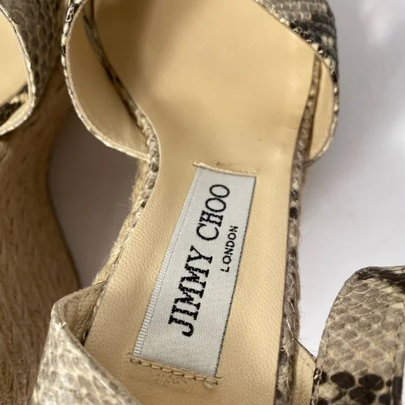 Jimmy Choo snake embossed wedge espadrille sandals ankle strap 37 - Picture 7 of 10